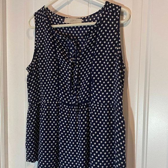 Navy Patterned Peplum Sleeveless Blouse - Picture 2 of 3